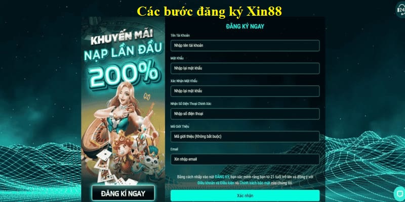 Thao tác đăng ký Xin88